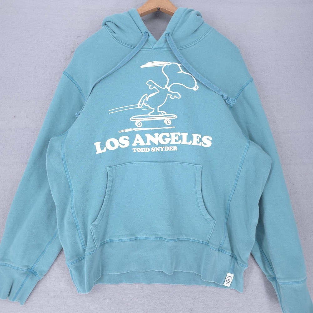 Todd Snyder Hoodie Mens Large Blue Snoopy Los Angeles Peanuts Fleece Pullover